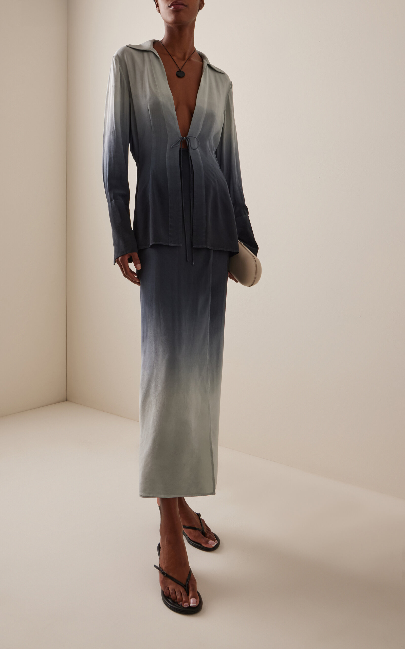 Exclusive Dip-Dyed Silk Shirt blue - 4