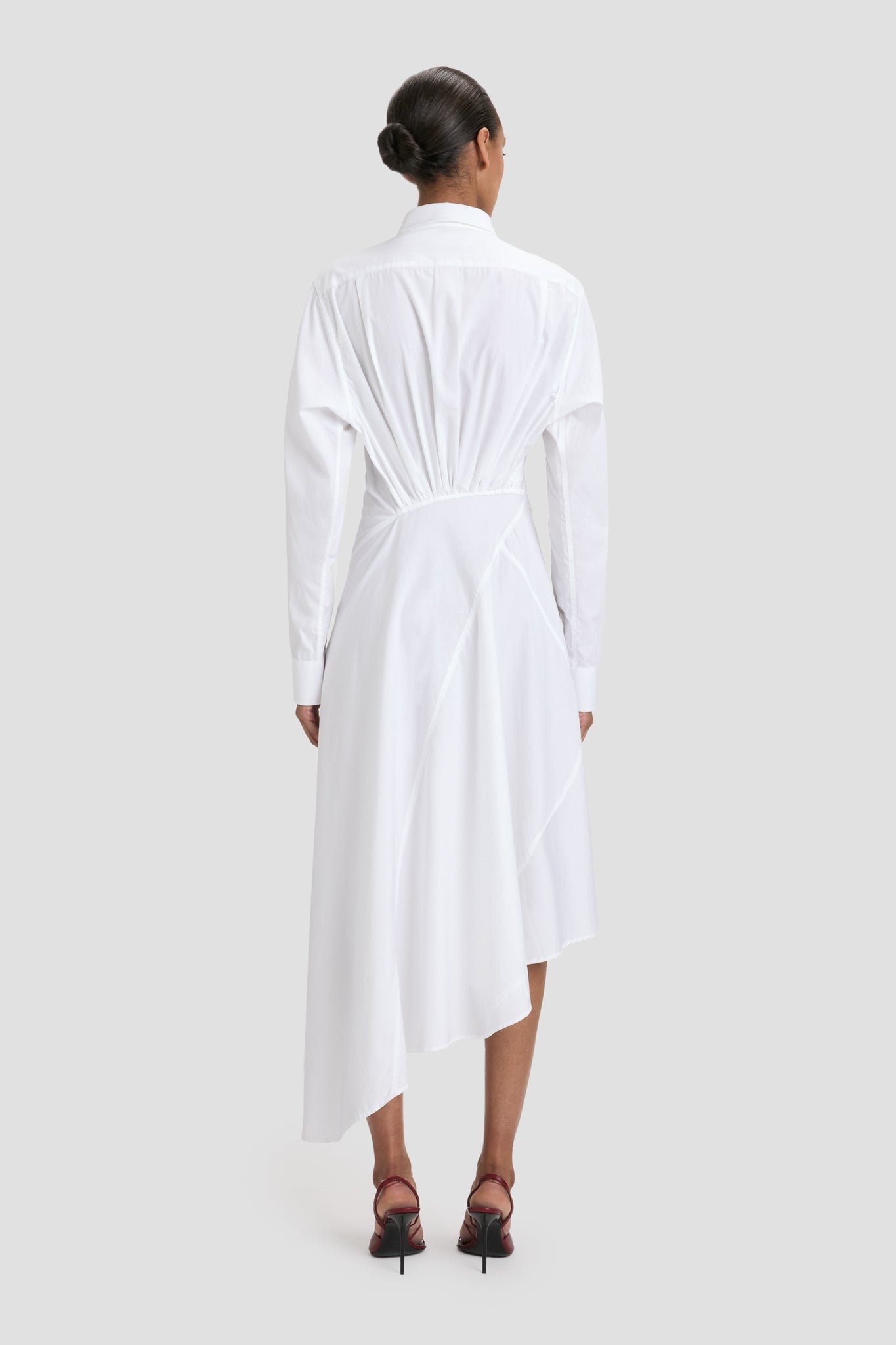Panelled Shirt Dress In White - 5