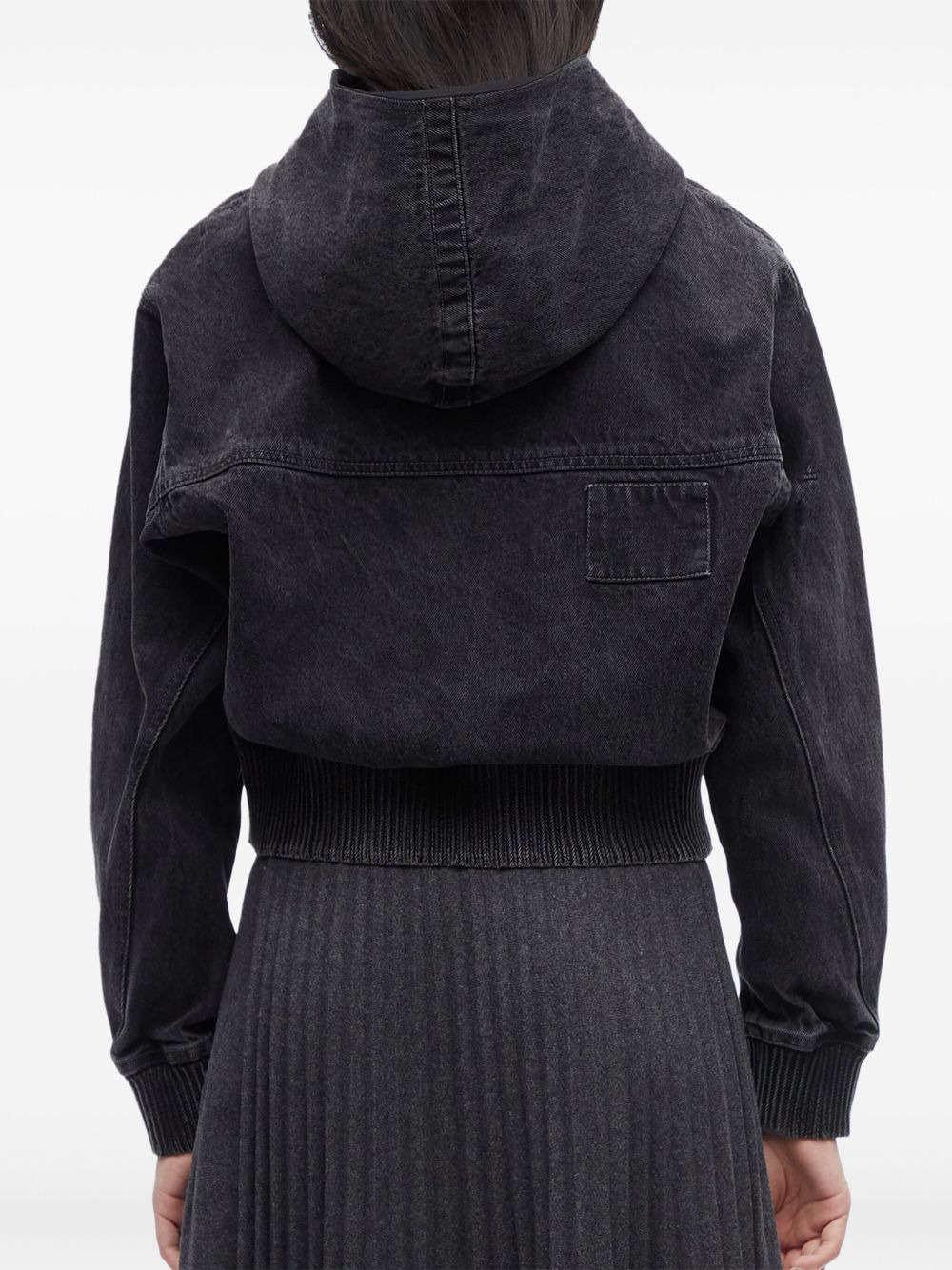 denim ribbed-hem hoodie - 3