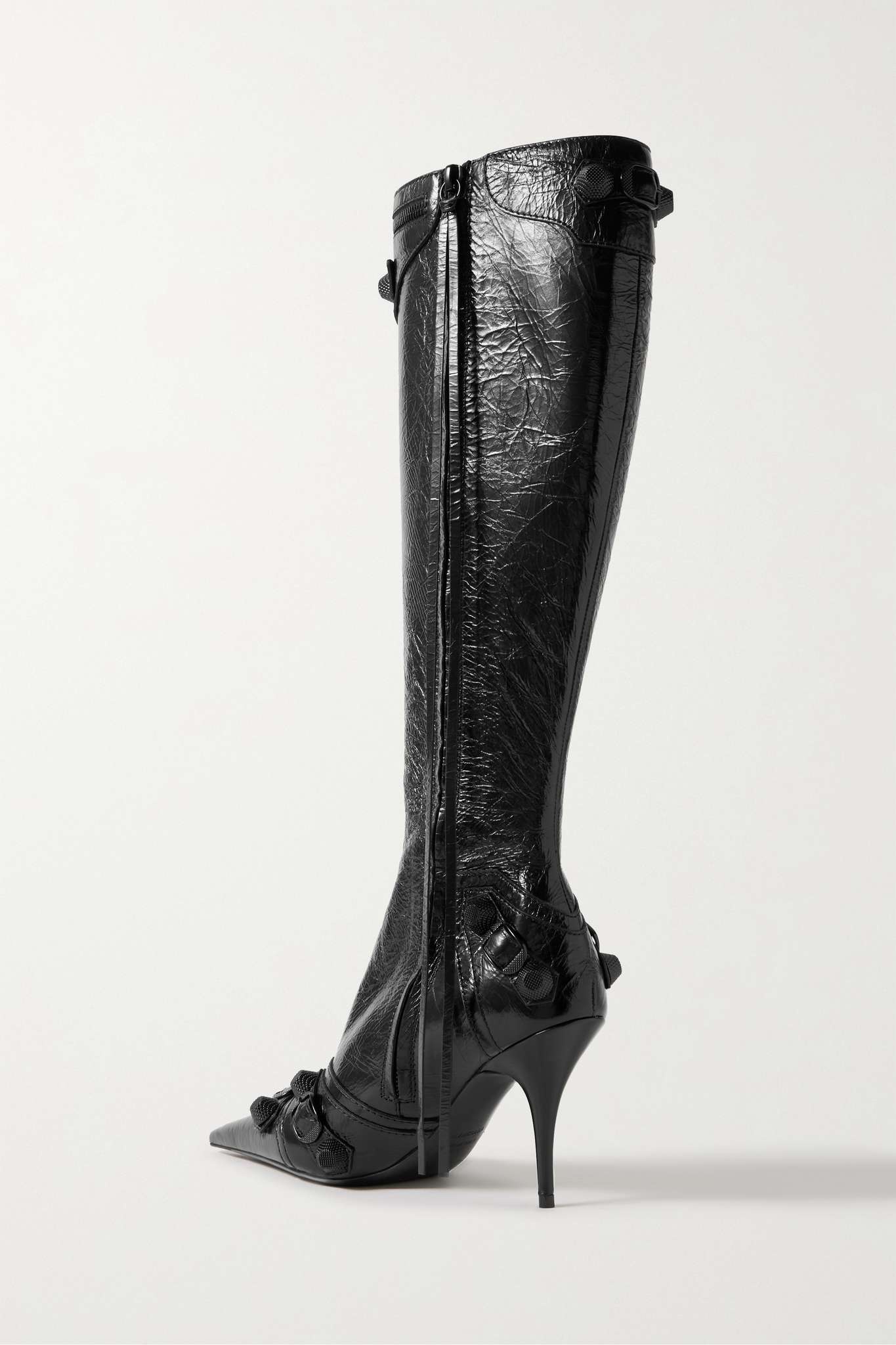 BALENCIAGA Le Cagole studded crinkled-leather knee boots