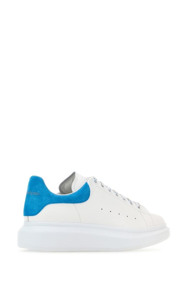 White leather sneakers with light blue suede heel - 3