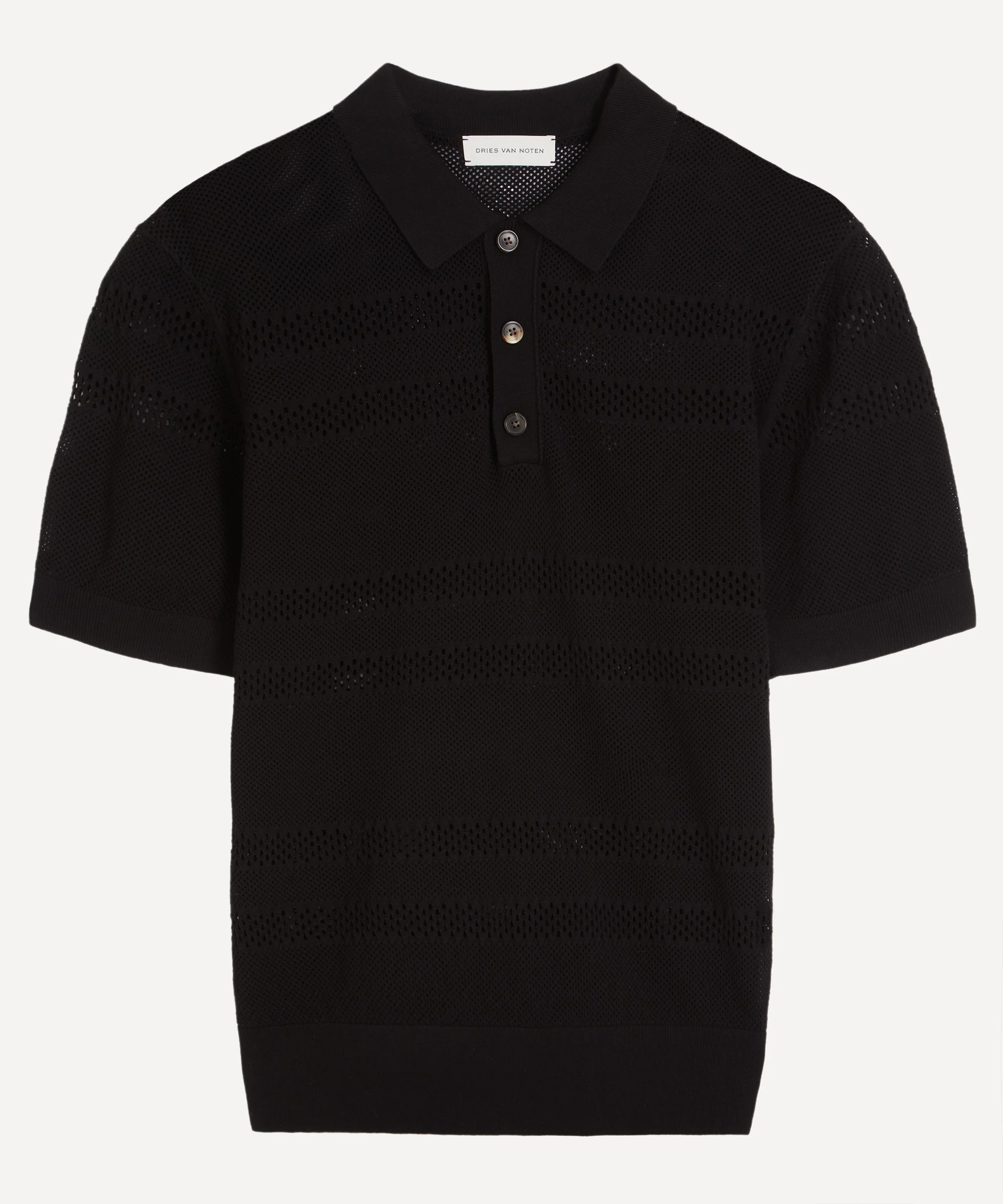 Black Open-Knit Polo Shirt - 1
