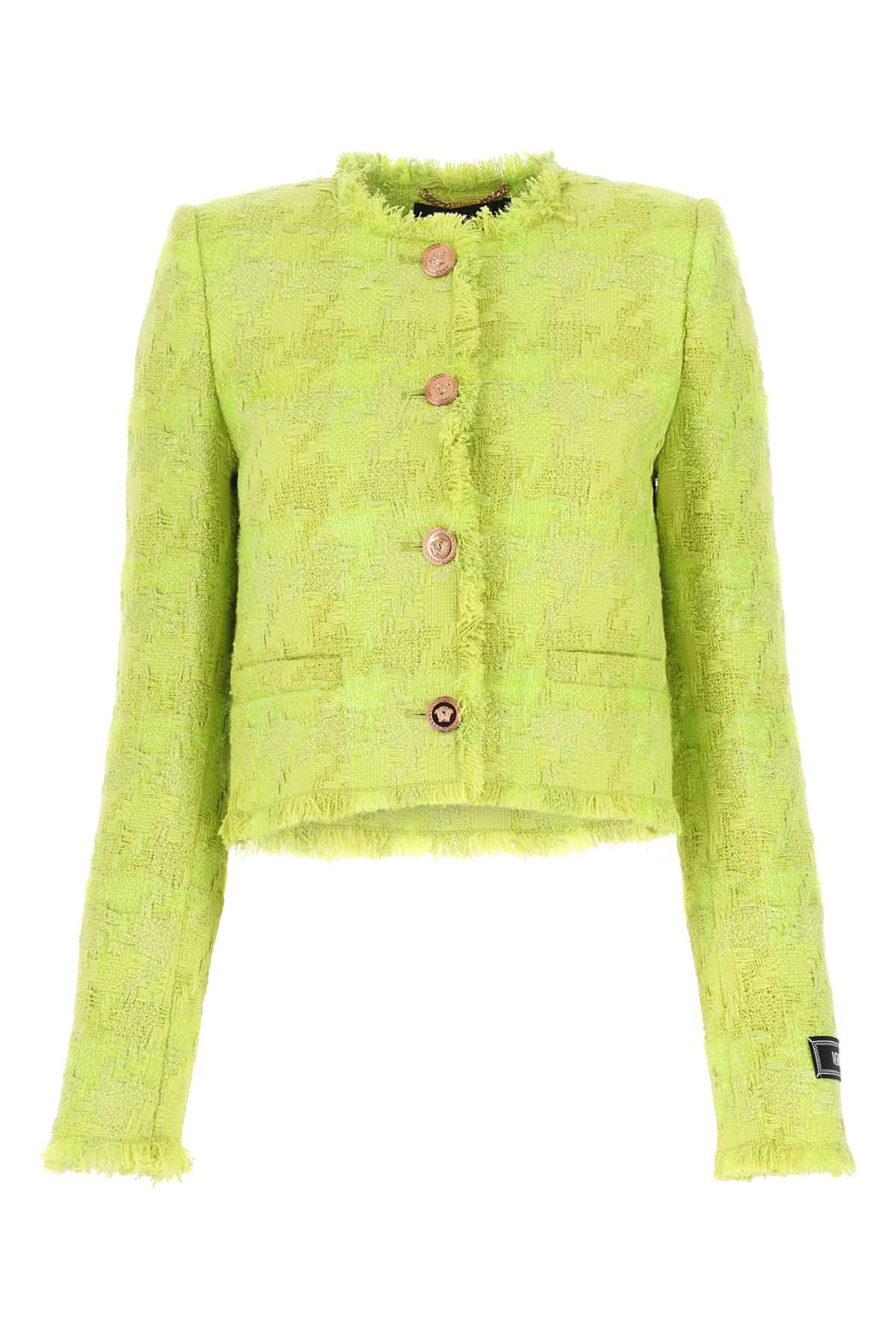 Versace Women Acid Green Boucle Blazer - 1