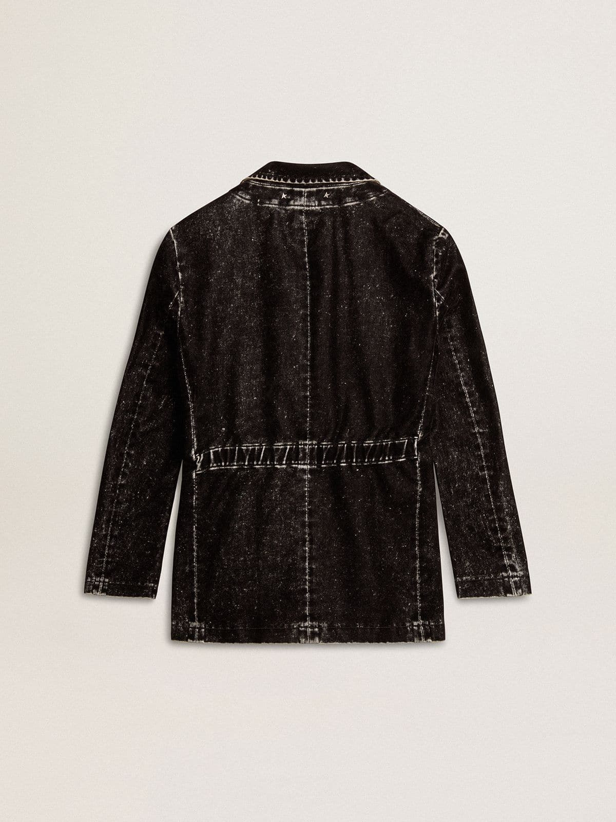 Women's black denim jacket with a velvet effect - 6
