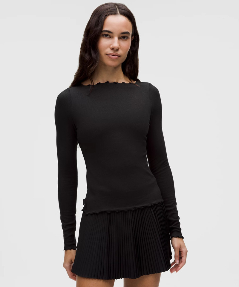 Hold Tight Lettuce-Edge Boatneck Long-Sleeve Shirt 1