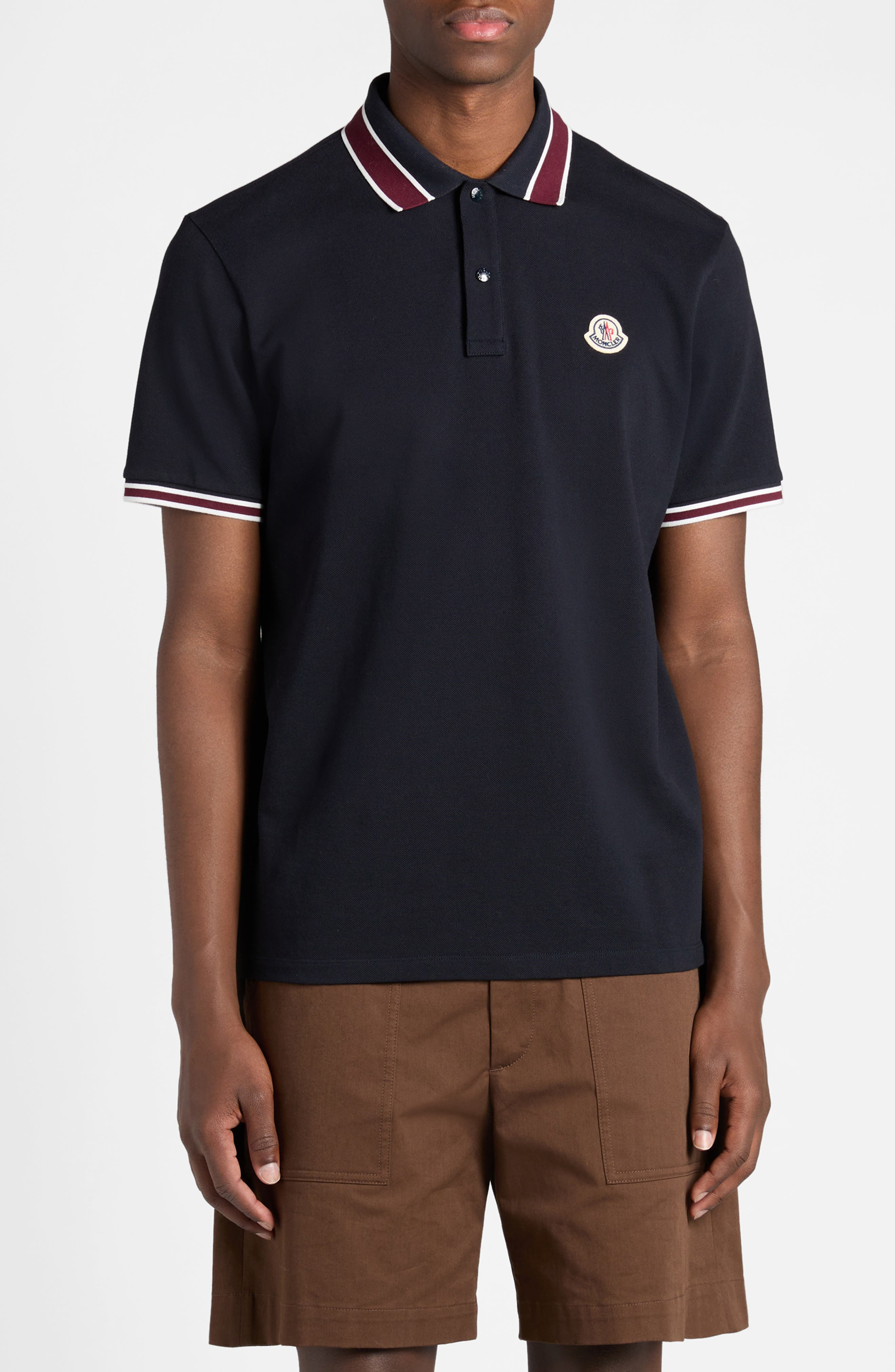 Moncler Tipped Cotton Piqué Polo in Dark Blue at Nordstrom - 1