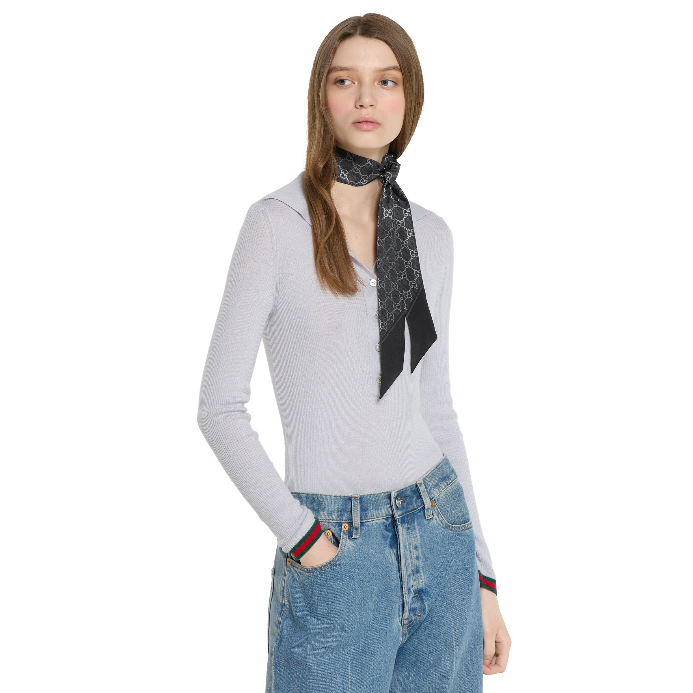 Printed silk neck bow - 3