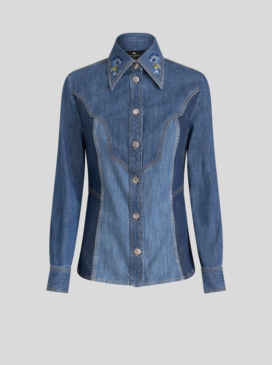 DENIM SHIRT WITH EMBROIDERY - 1