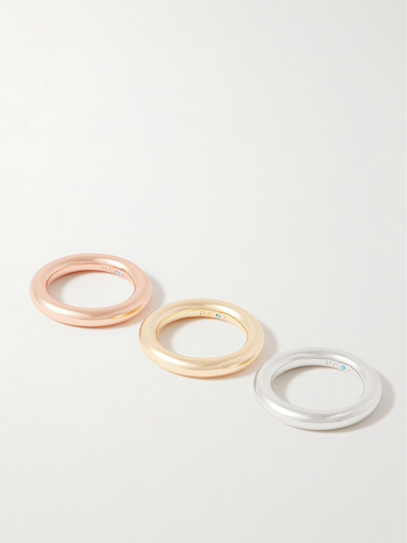 The Tubular Set Of Three Gold-, Rose Gold- And Silver-tone Rings 4