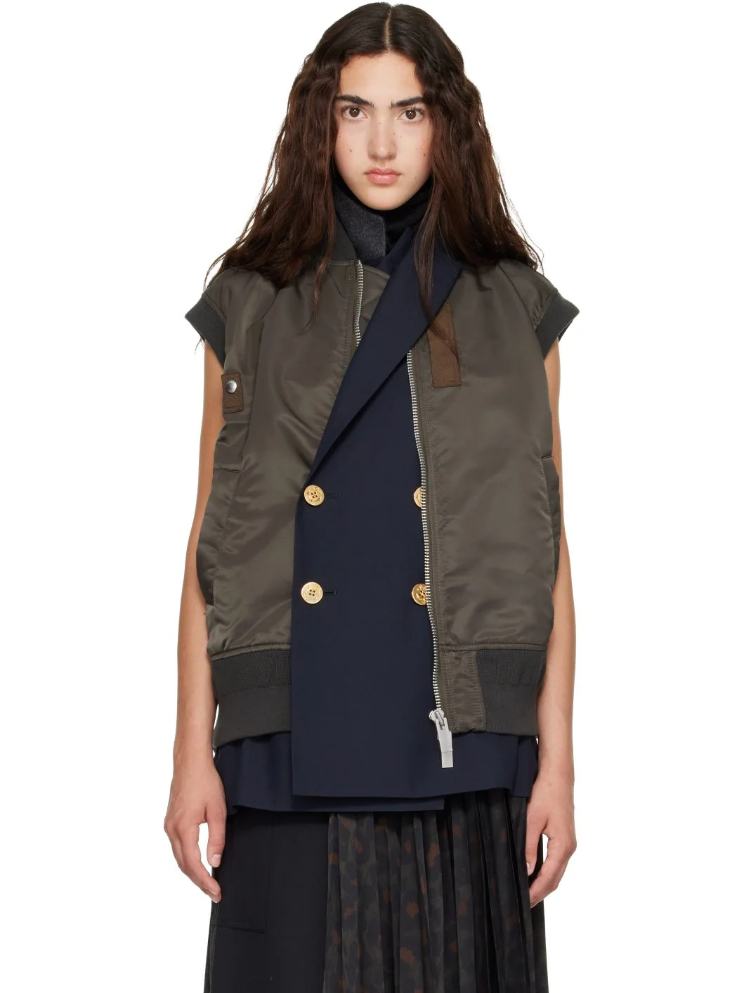 Green Nylon Twill x Suiting Vest - 1