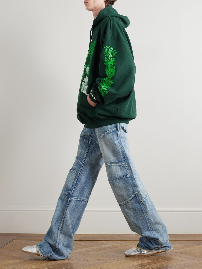 VETEMENTS Oversized Printed Cotton-Jersey Hoodie Green outlook