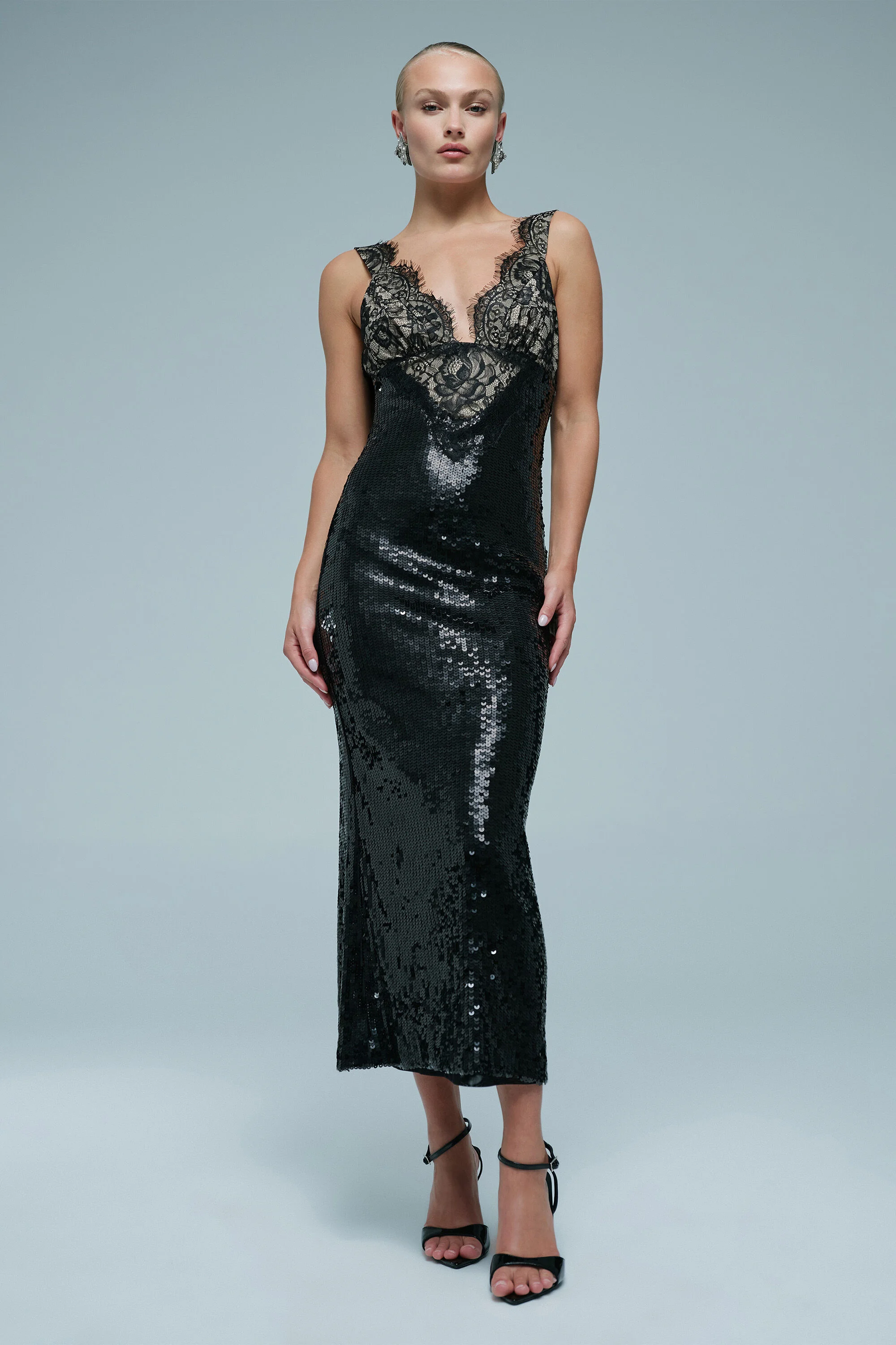 Torie Lace Sequin Maxi Dress In Black - 1