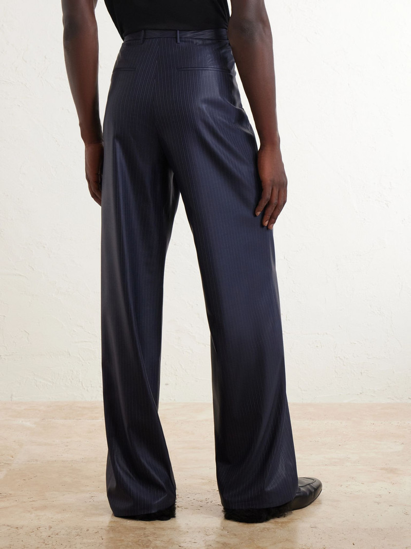 Straight-Leg Pinstriped Coated Stretch-Wool Trousers Navy 4