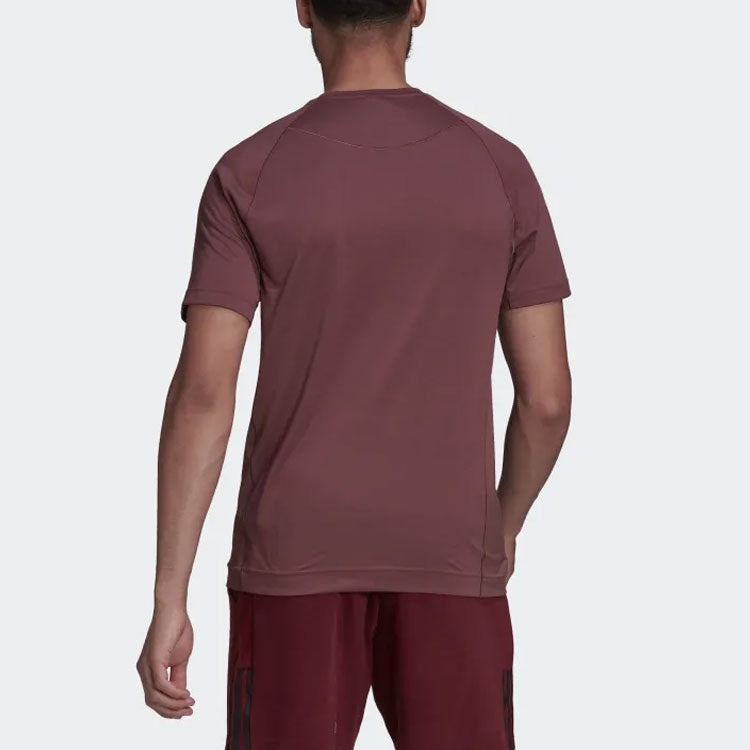 Men's adidas Solid Color Small Alphabet Logo Printing Round Neck Short Sleeve Wine Red T-Shirt HC264 - 3