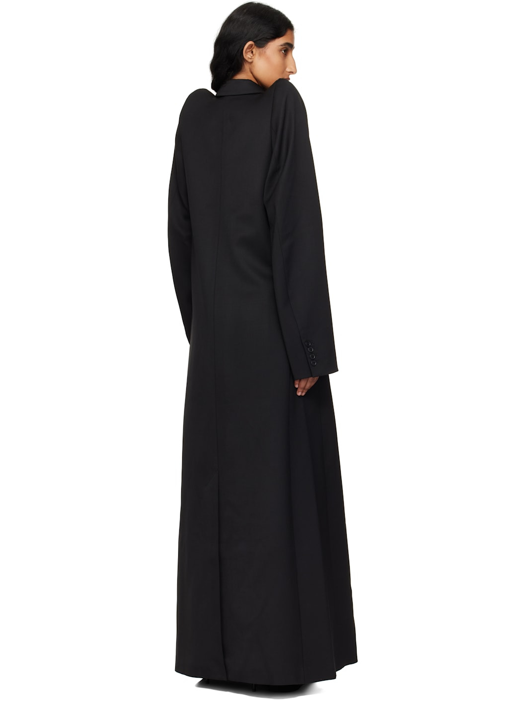 Black Tight Shoulder Tailored Coat - 3