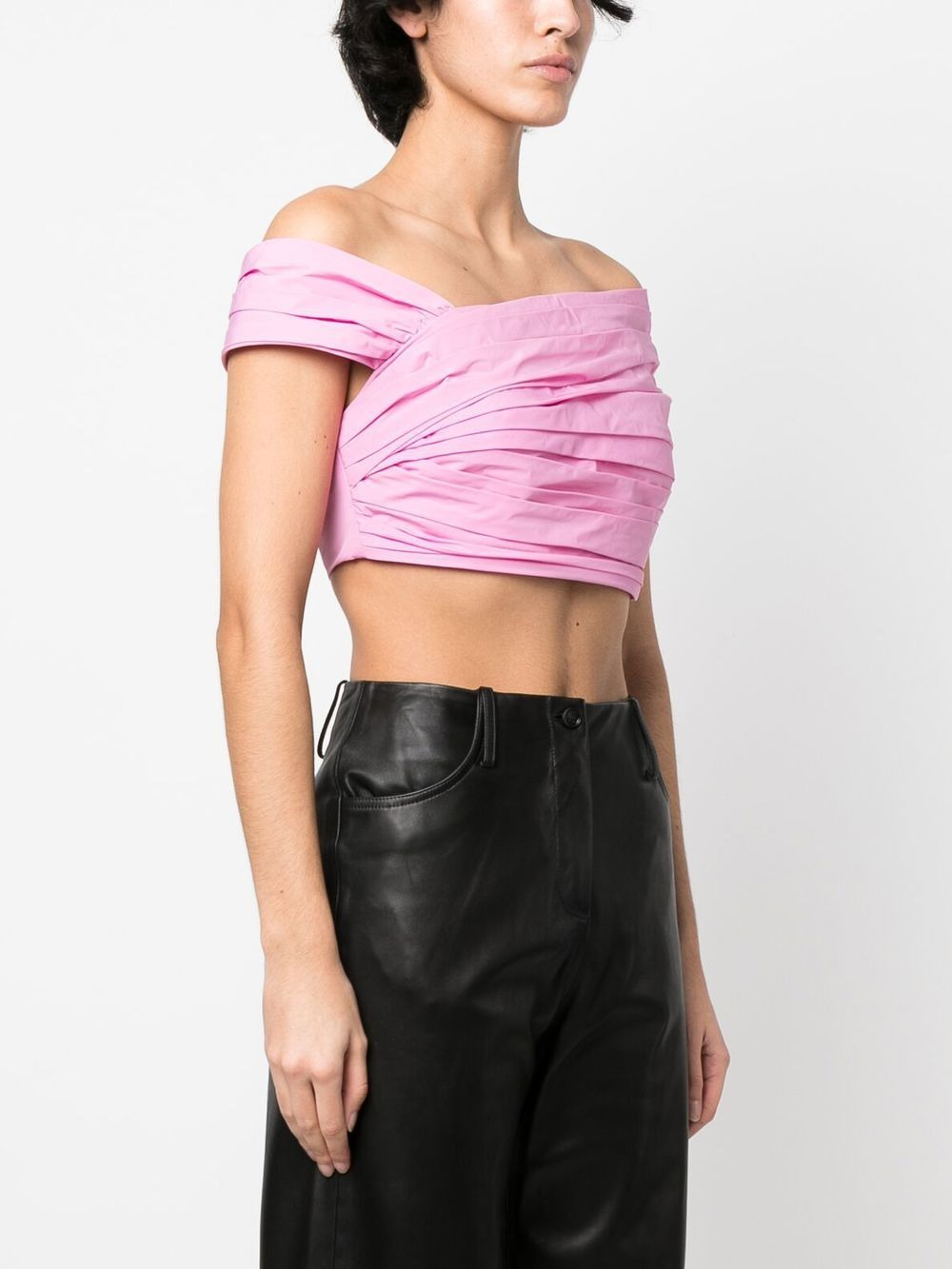 pleated off-shoulder cropped top - 3