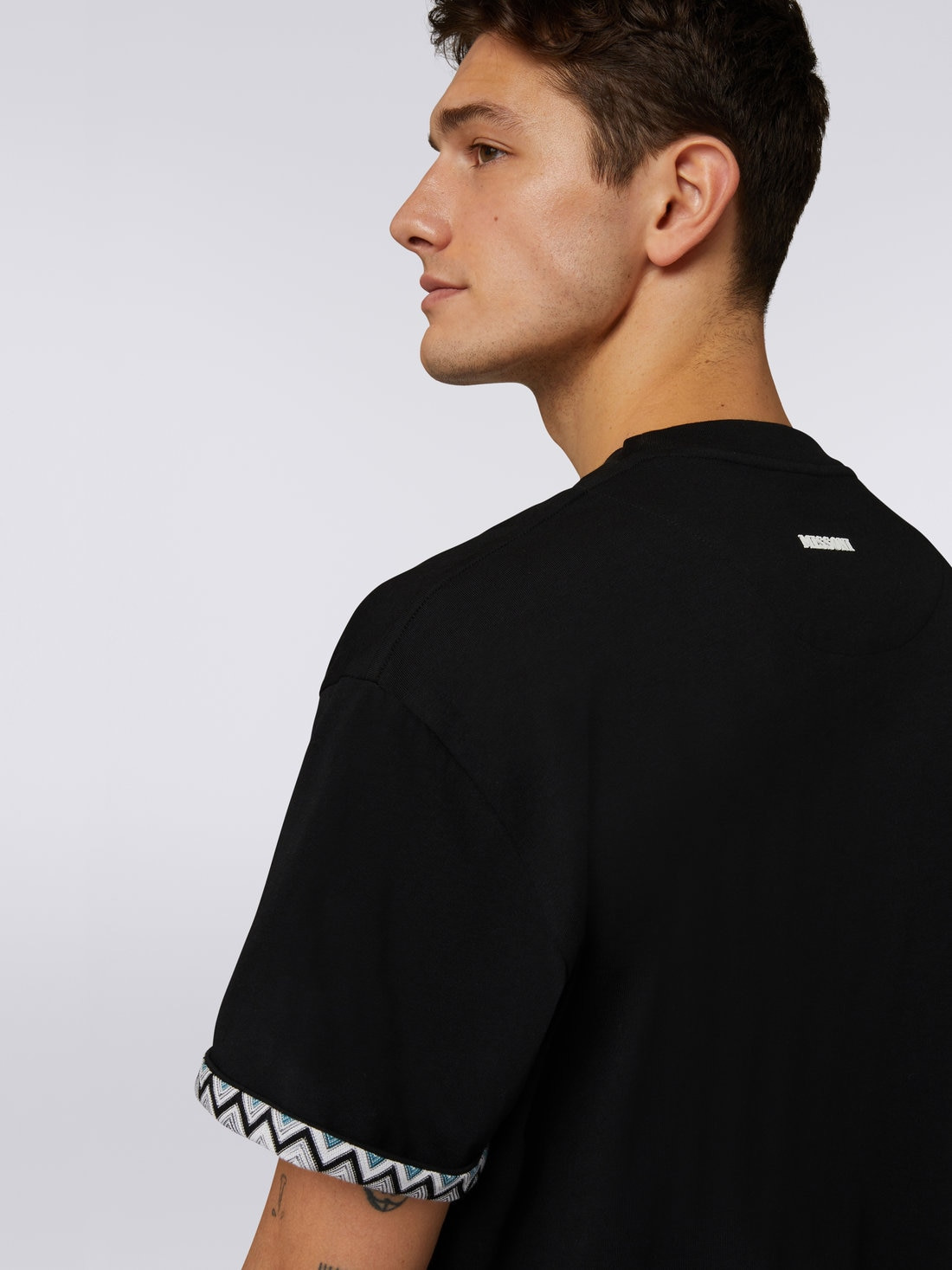 Cotton crew-neck T-shirt with knitted insert - 4