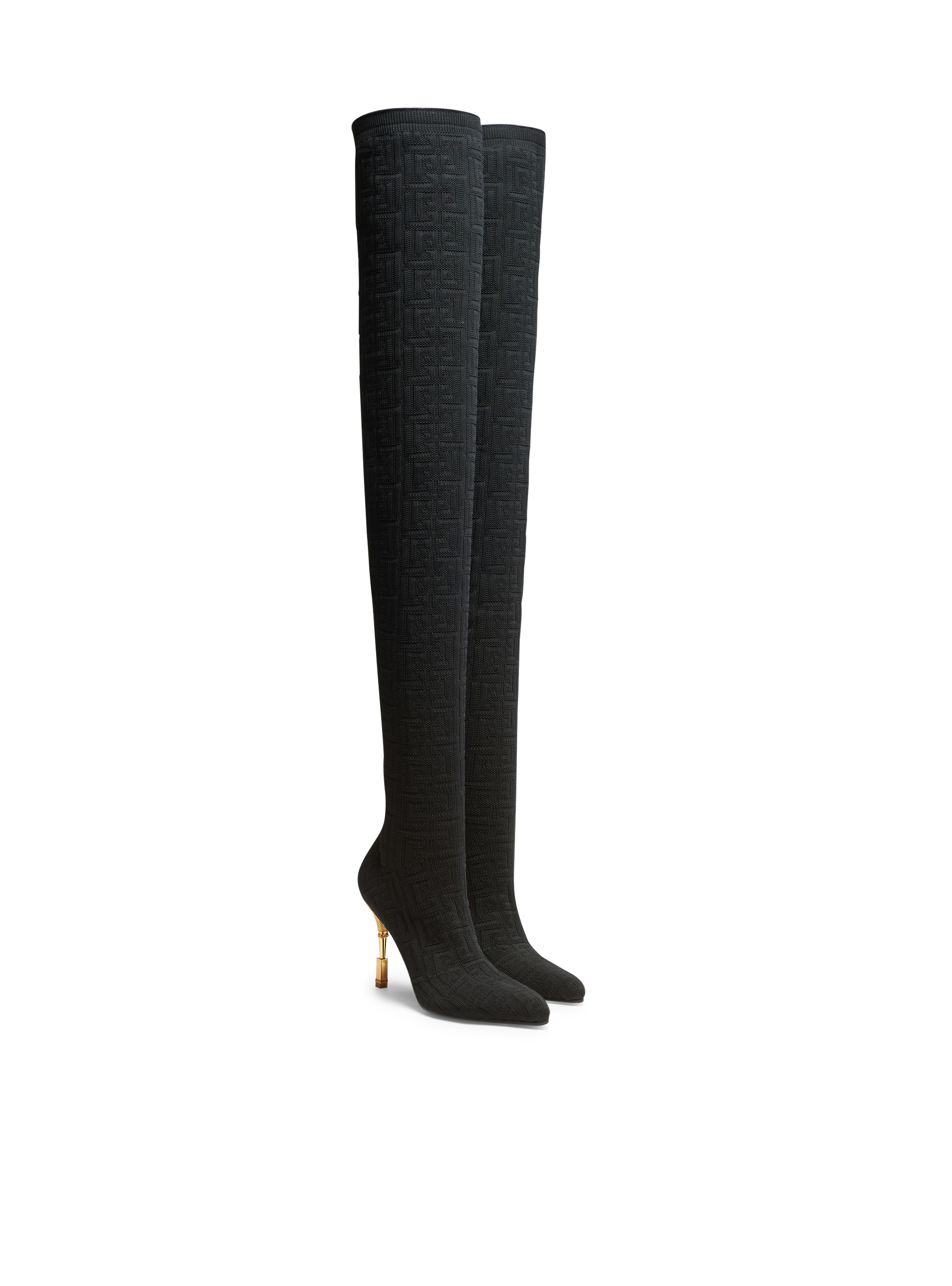 Moneta mesh thigh boots with monogram - 2