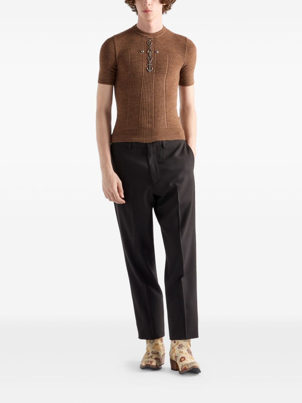 button-fastening wool trousers - 2