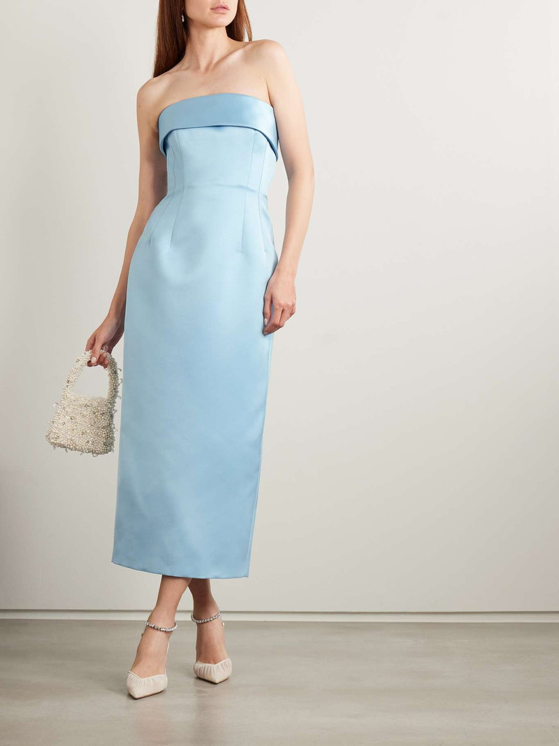 EMILIA WICKSTEAD Keeley Mudu strapless duchesse-satin midi dress Light blue outlook