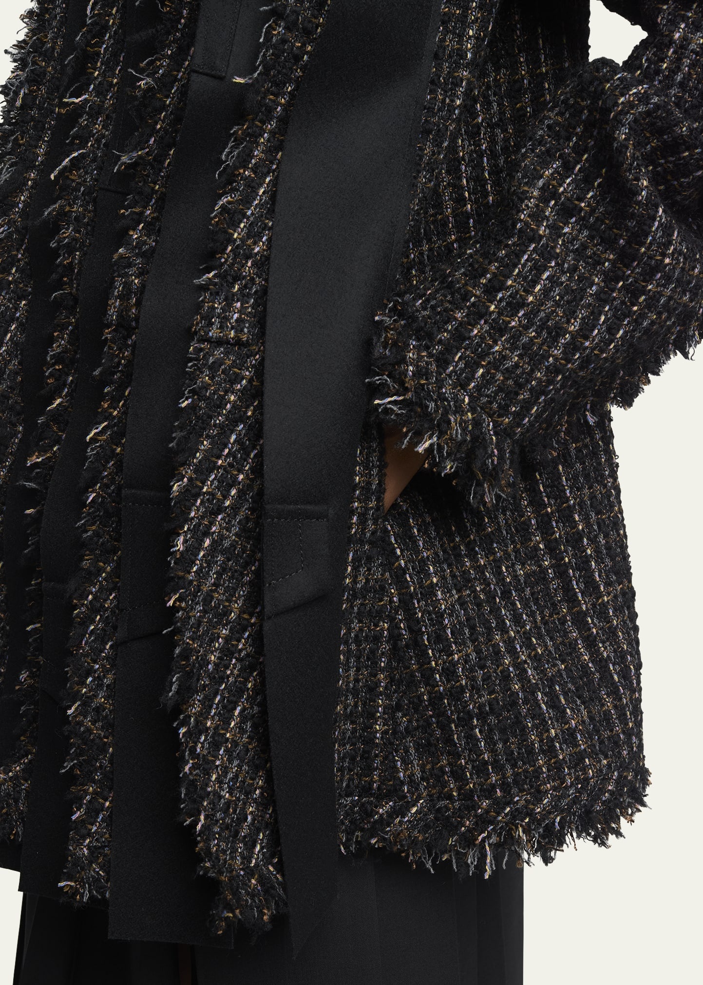 Fringe Layered Tweed Wool Coat - 5