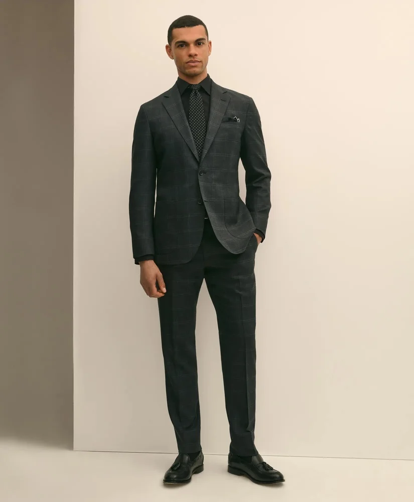 Brooks Brothers Explorer Collection Slim Fit Wool Windowpane Suit Pants - 1