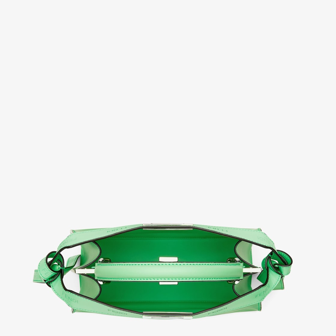 Iconic medium Peekaboo ISeeU bag, made of green leather with long knotted side laces, printed with a - 6