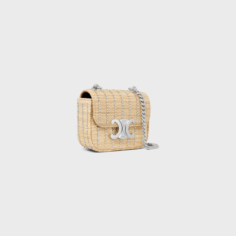 CELINE MINI CHAIN CLAUDE IN RAFFIA EFFECT TEXTILE WITH STRASS outlook