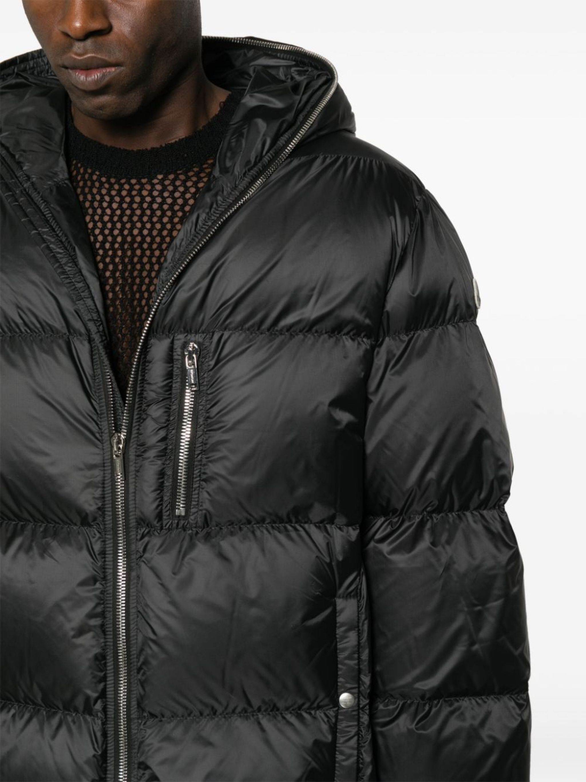 x Rick Owens strap-embellished hooded padded jacket - 6