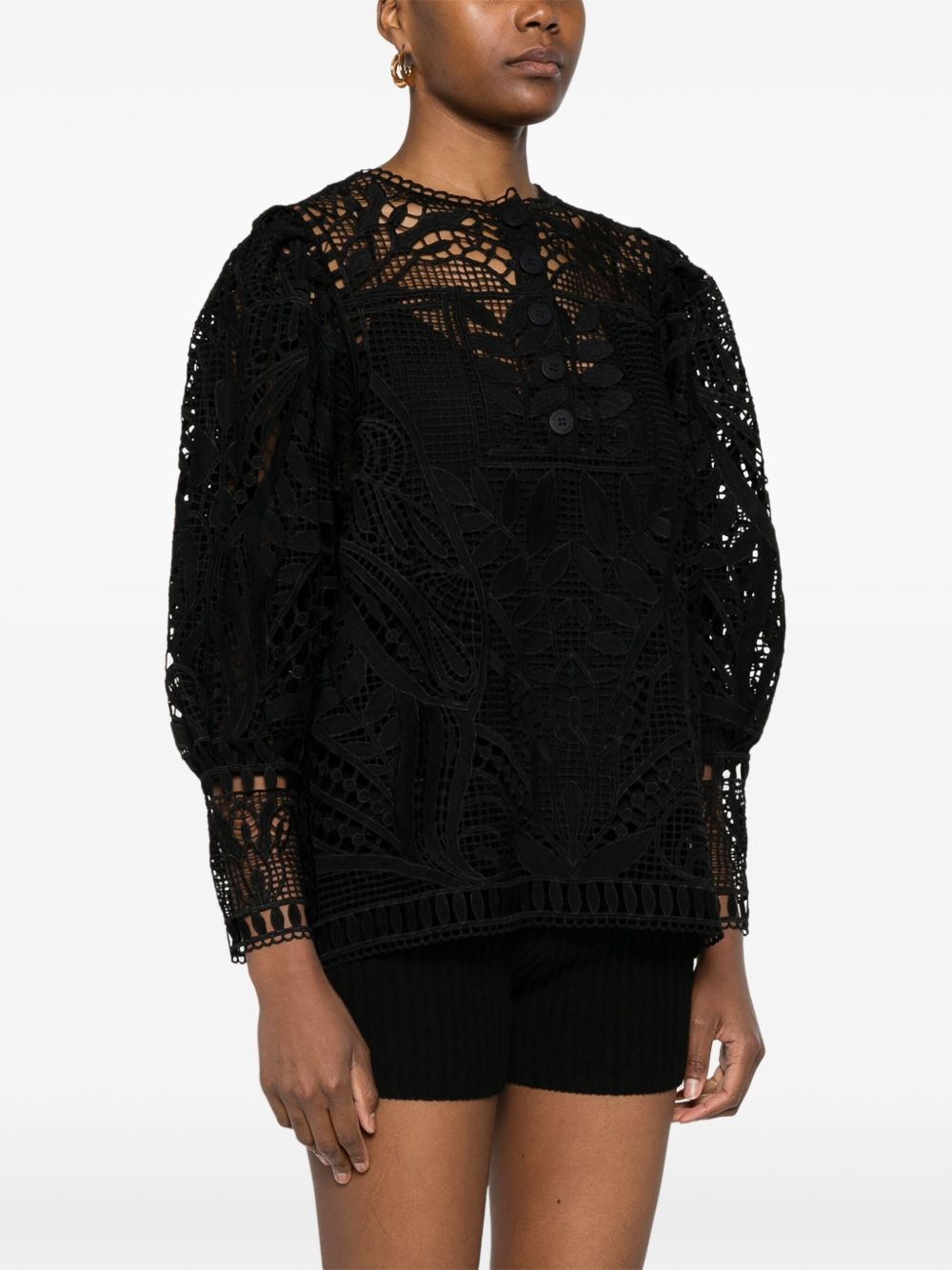 guipure-lace puff-sleeve blouse - 3