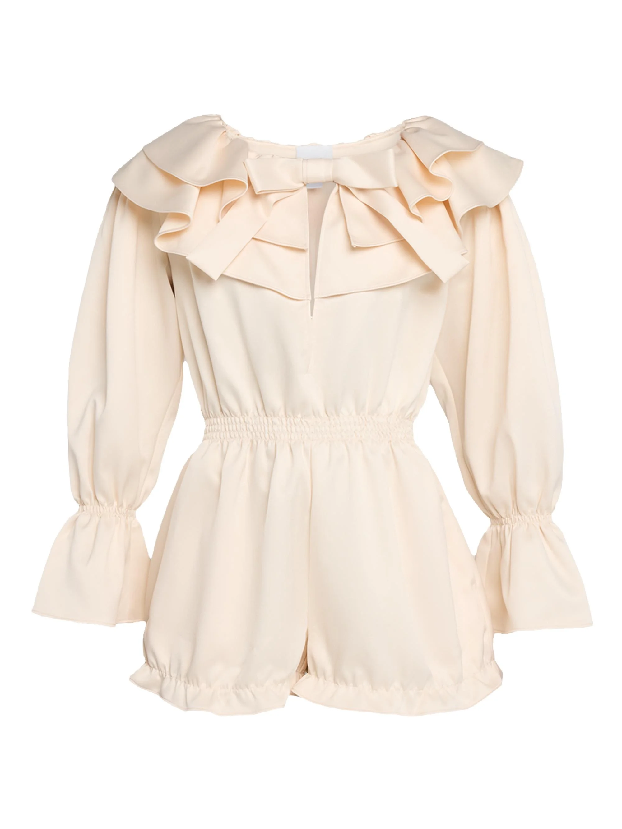 Women's Gemma Long-Sleeve Satin Romper - Cream - 1