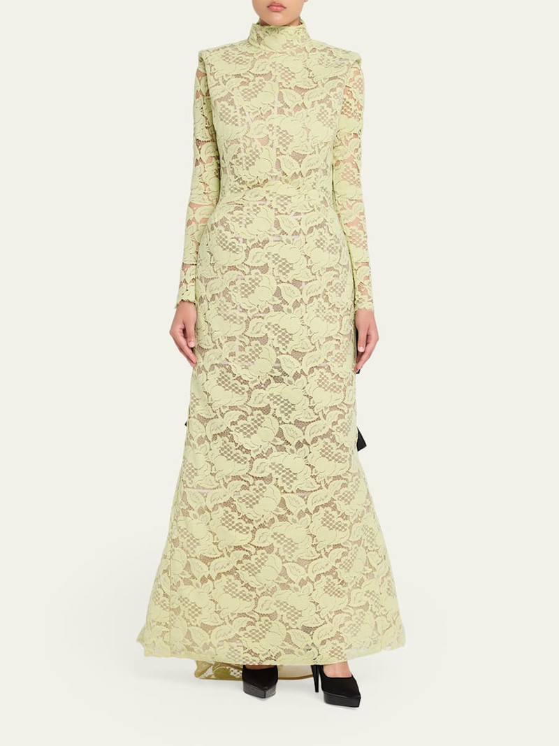 Marc Jacobs Sculptural Lace Long-Sleeve Bow Trumpet Gown outlook