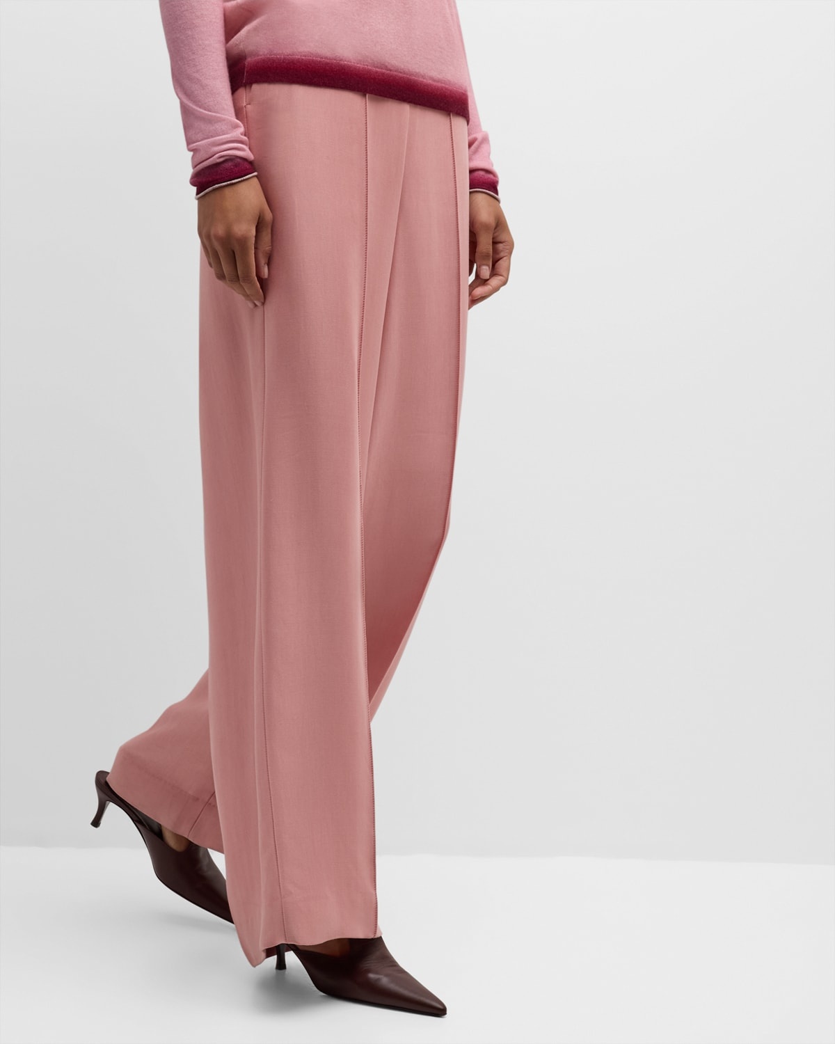 Slouchy Elegance Wide-Leg Twill Pants - 6