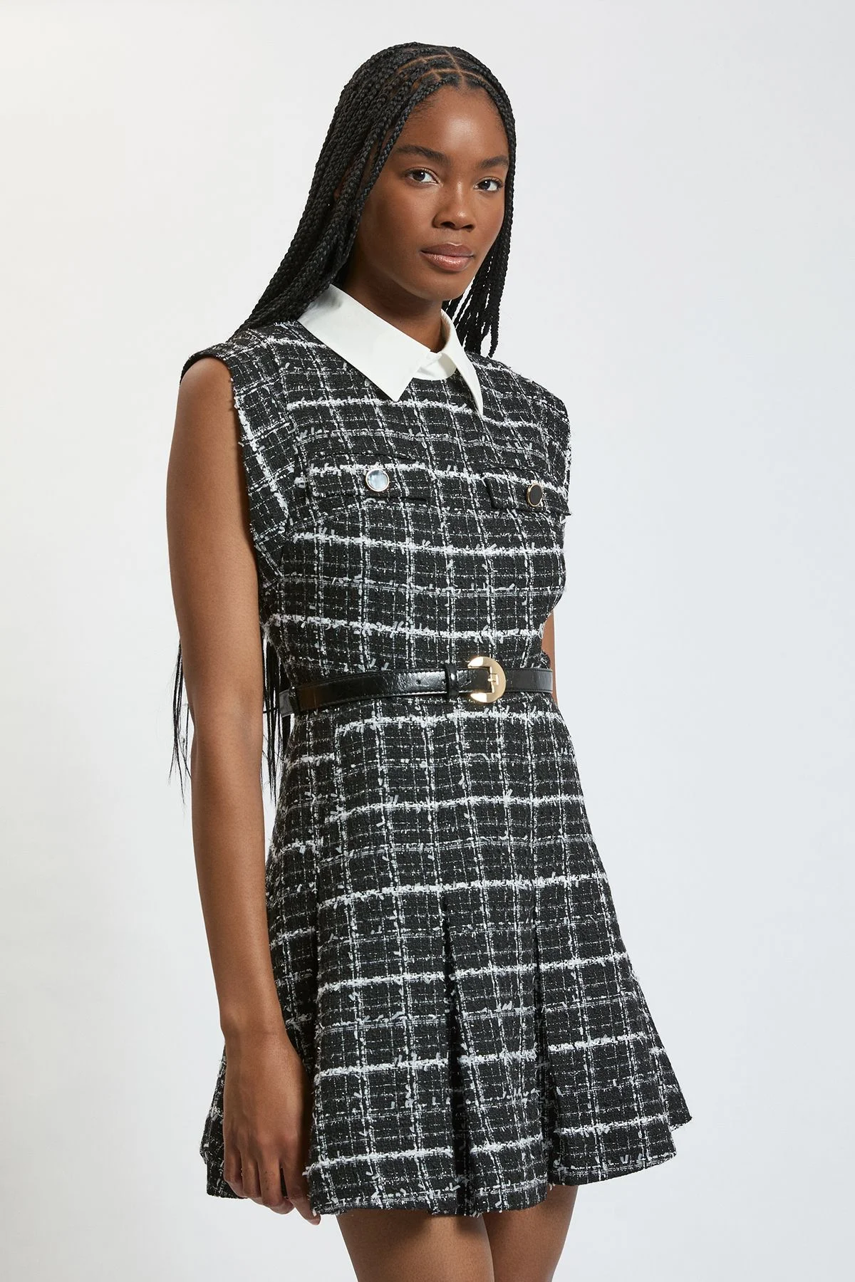 Sparkle Tweed Contrast Collar Mini Dress - 1