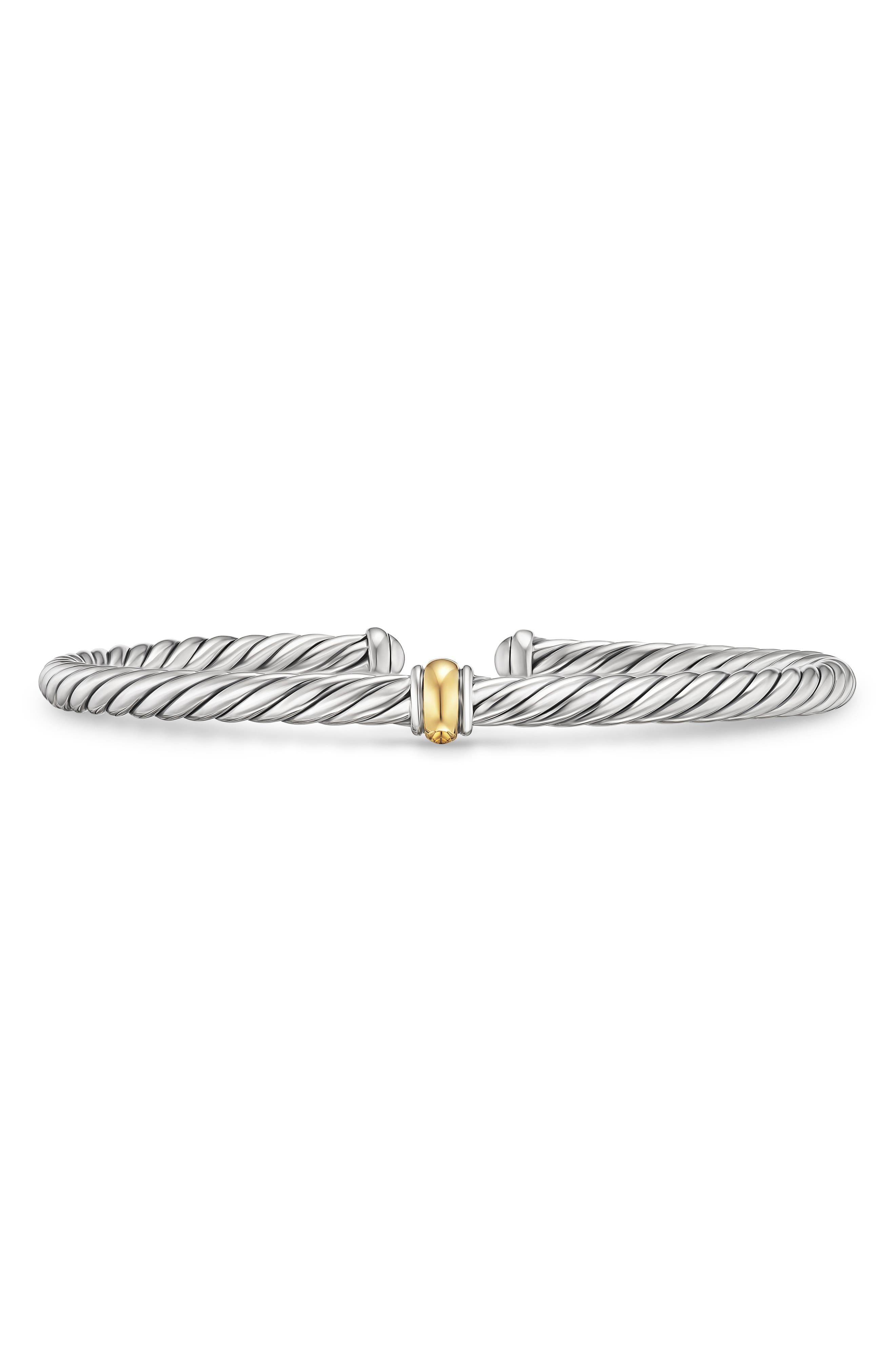 David Yurman Cable Flex Station Bracelet in Sterling Silver with 14K Yellow Gold, 4mm in Silver/Gold - 1