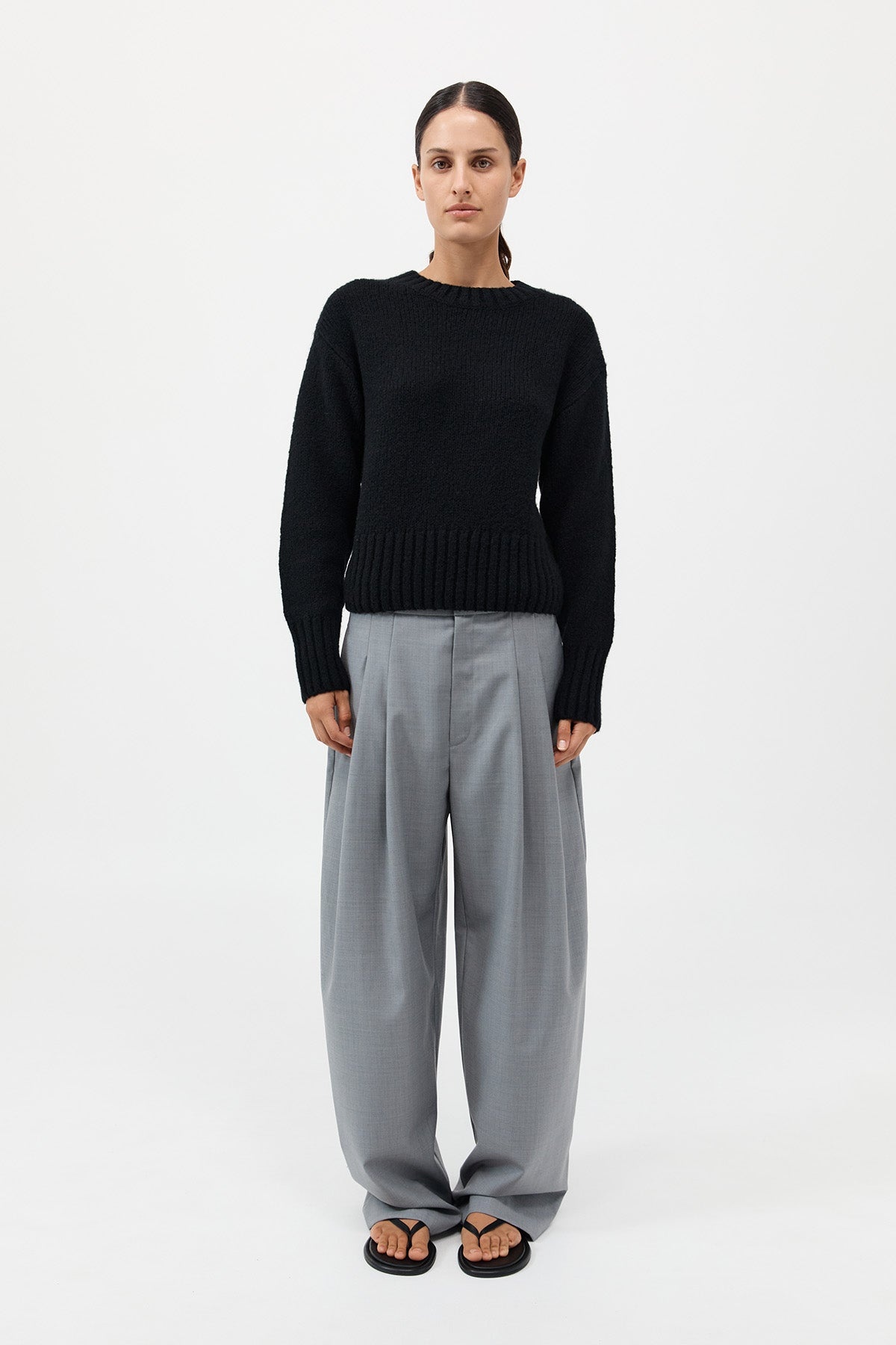 Wool Cashmere Blend Sweater - Black - 3