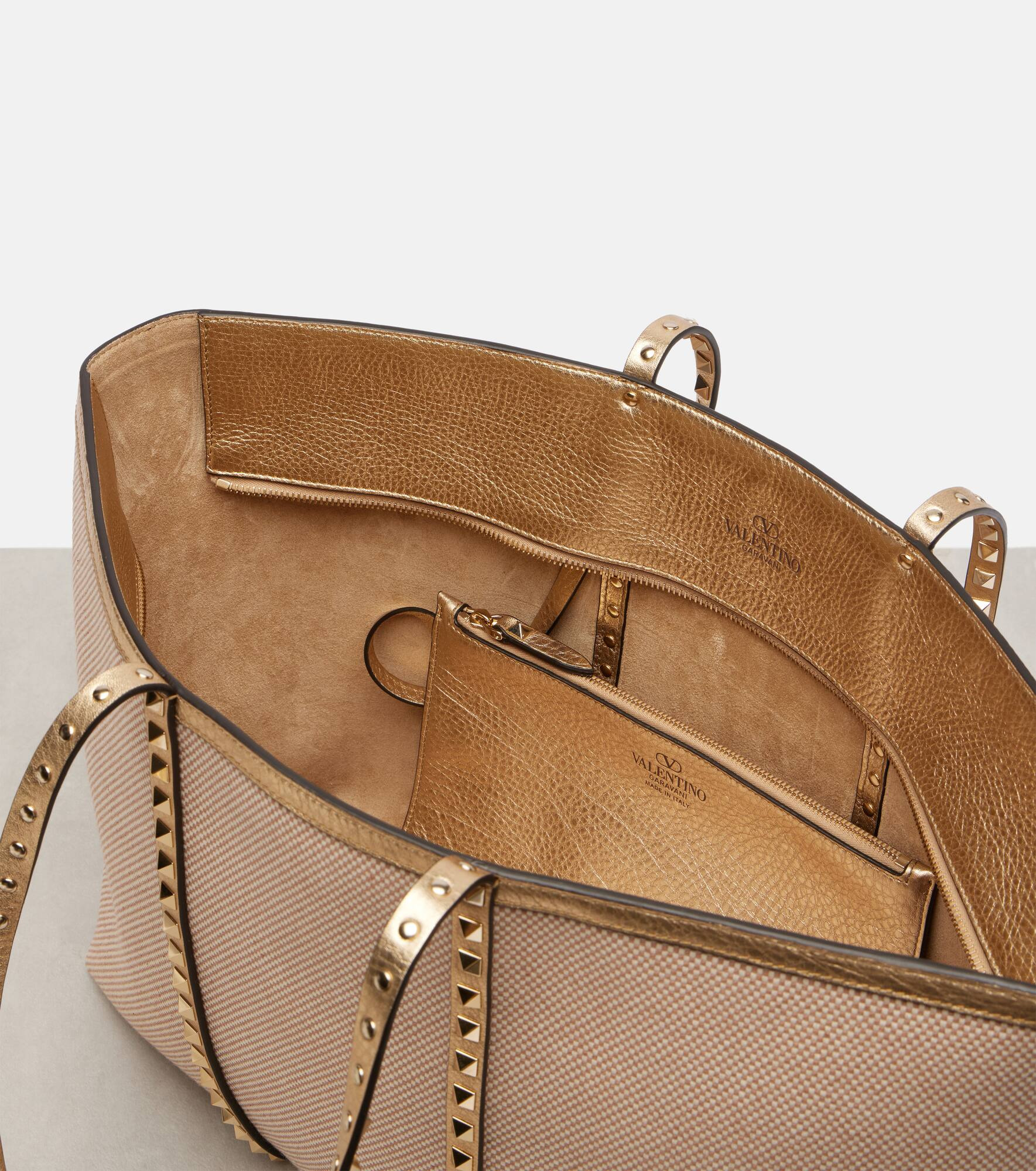 Rockstud Large leather and canvas tote bag - 3