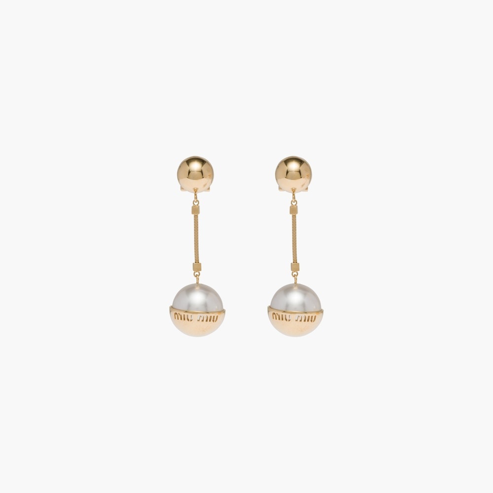 ピアス MiuMiu Miu Miu l Pearl Earrings 5JO9082F6X F0SAJ Miu Miu Crystal and Pearl Drop Earrings