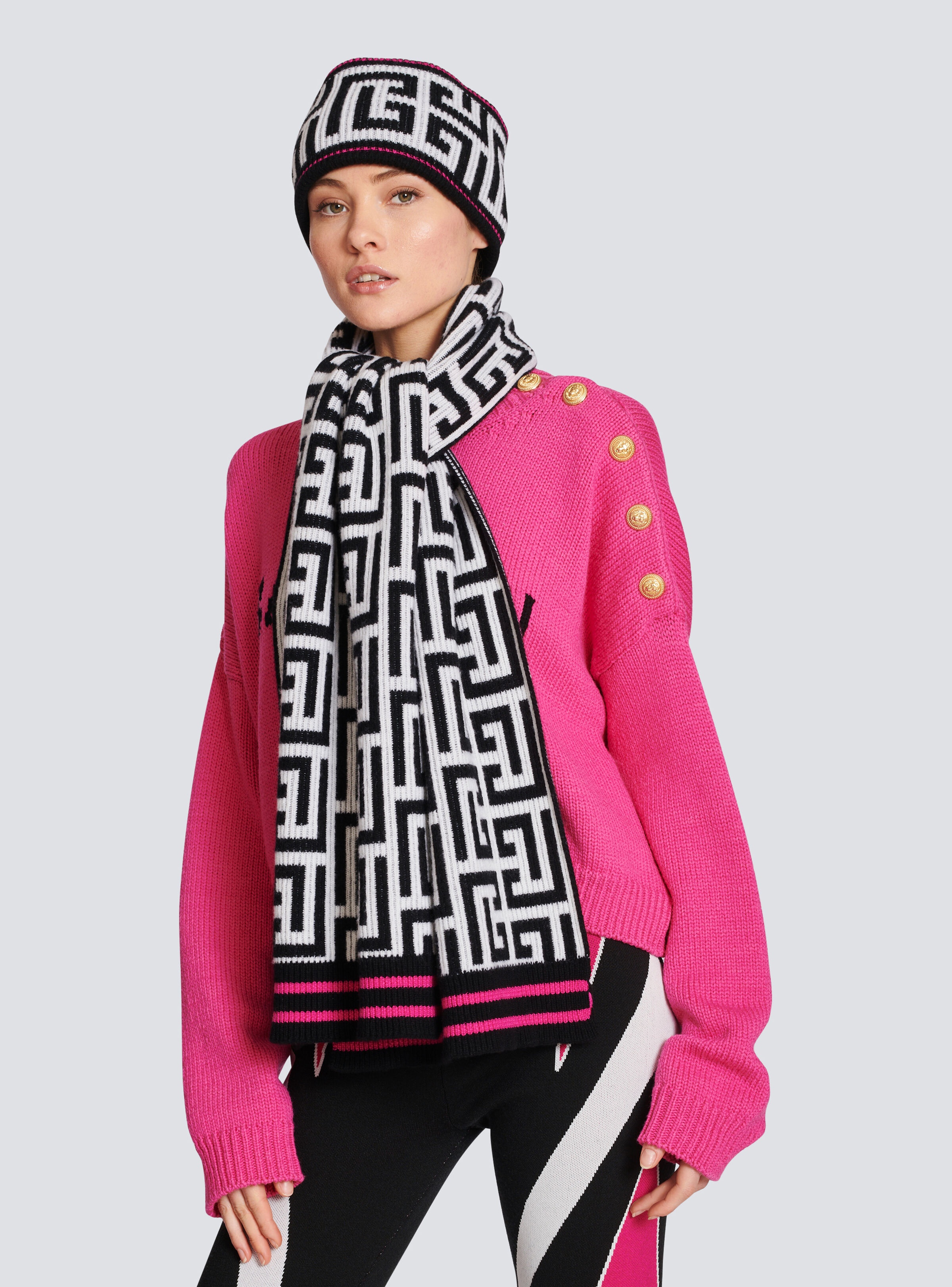 Wool headband with large Balmain monogram 4