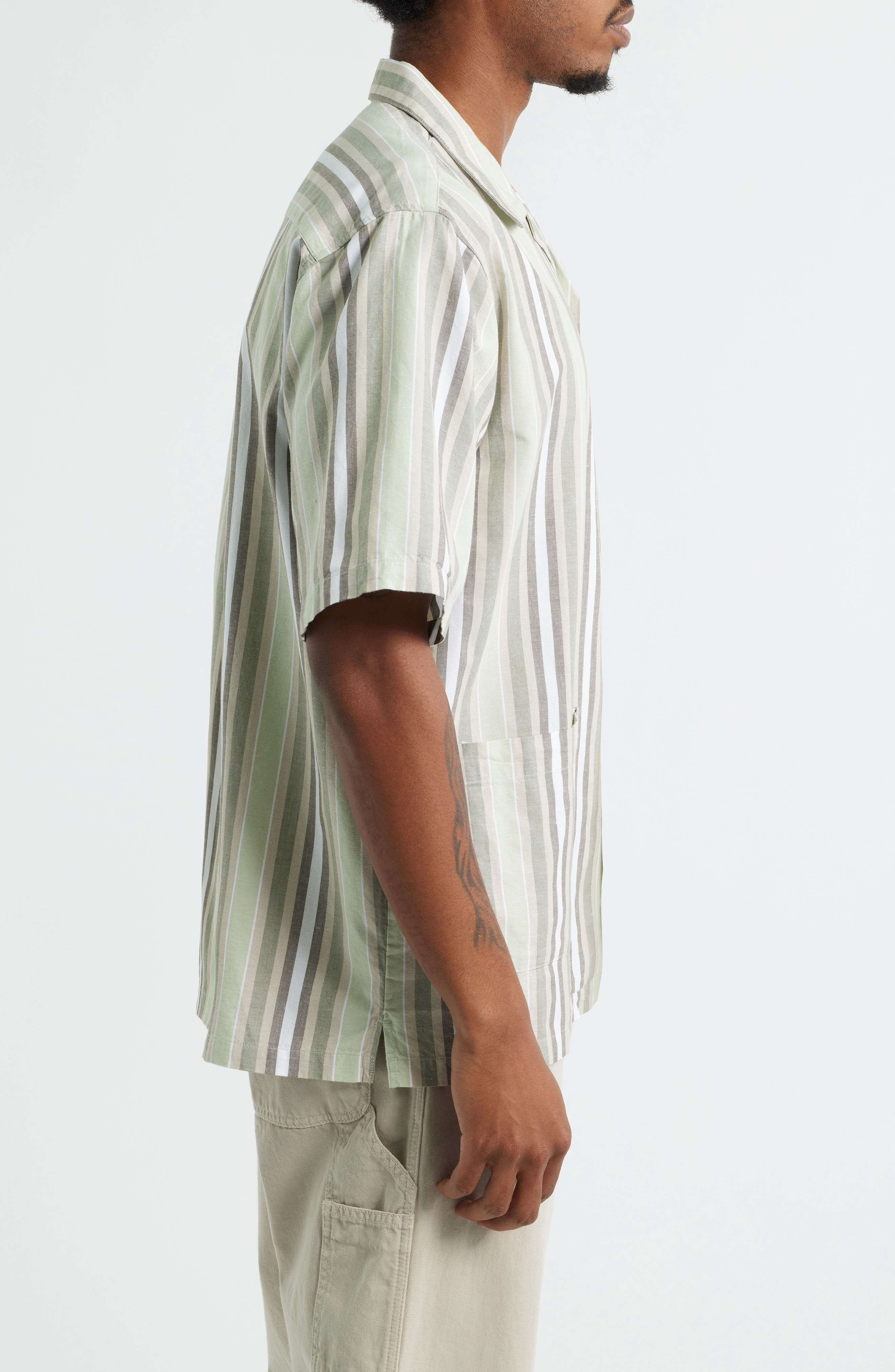 Carhartt Work In Progress Folsey Stripe Cotton & Linen Camp Shirt in Folsey Pale Olive /White at Nor - 4