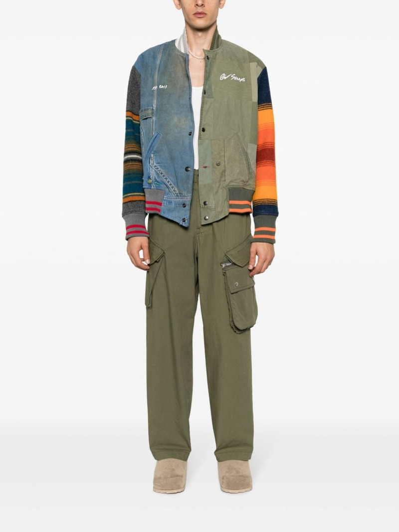 Greg Lauren colour-block panelled bomber jacket outlook