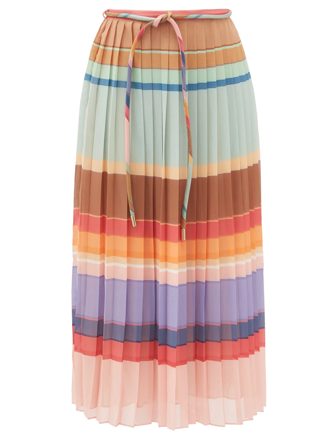 Tie-waist striped pleated crepe midi skirt - 1