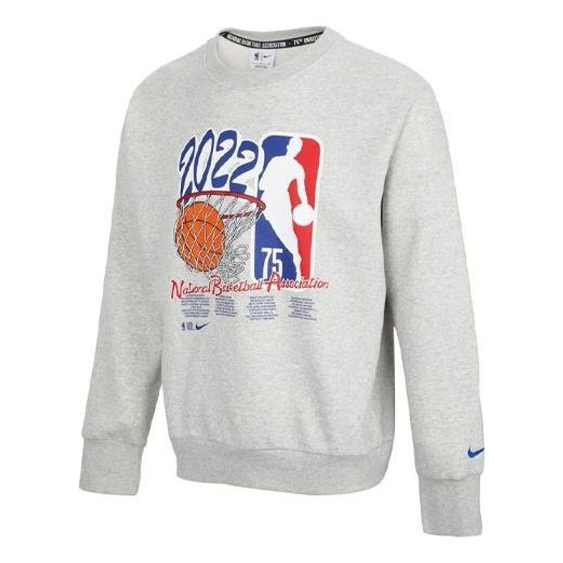 Nike NBA Eam 31 Courtside Logo Printing Fleece Stay Warm Knit Pullover Round Neck Gray DH9183-050 - 1