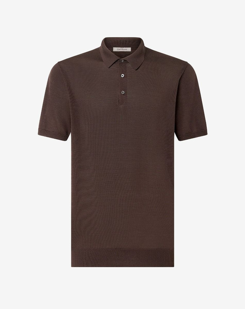 CORNELIANI Brown pure silk button-up polo outlook