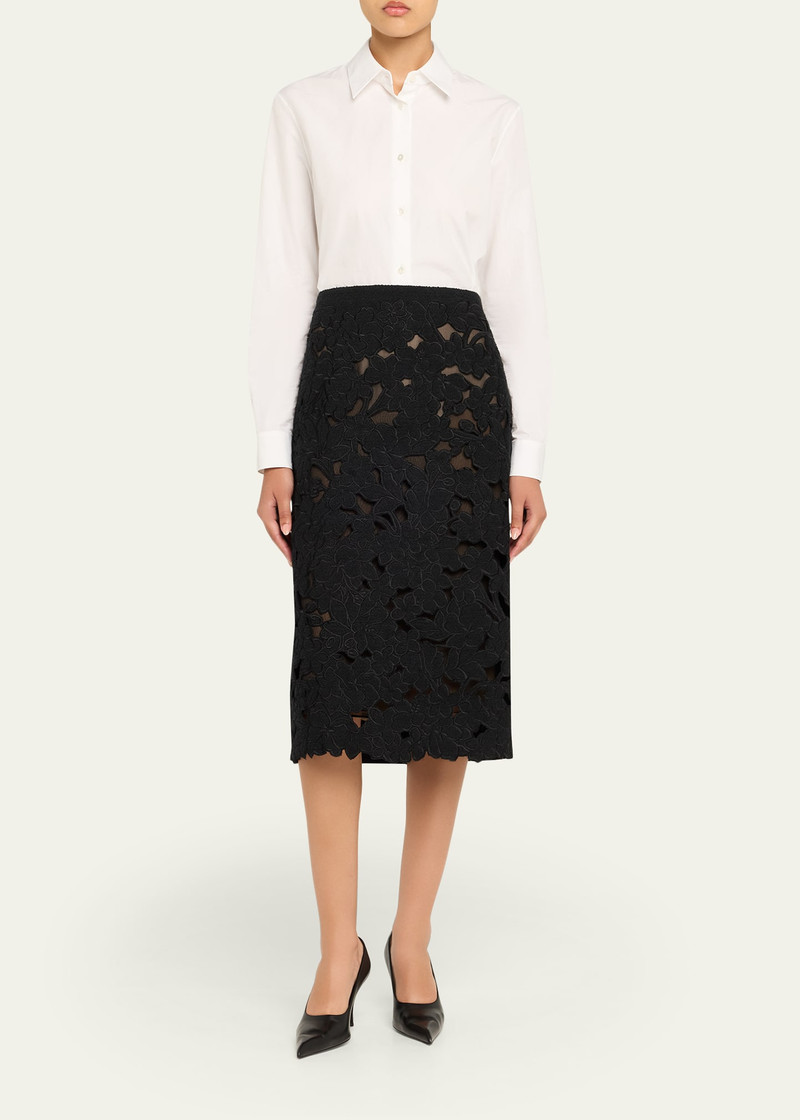 Oscar de la Renta Tweed Embroidered Cutout Midi Suiting Skirt outlook