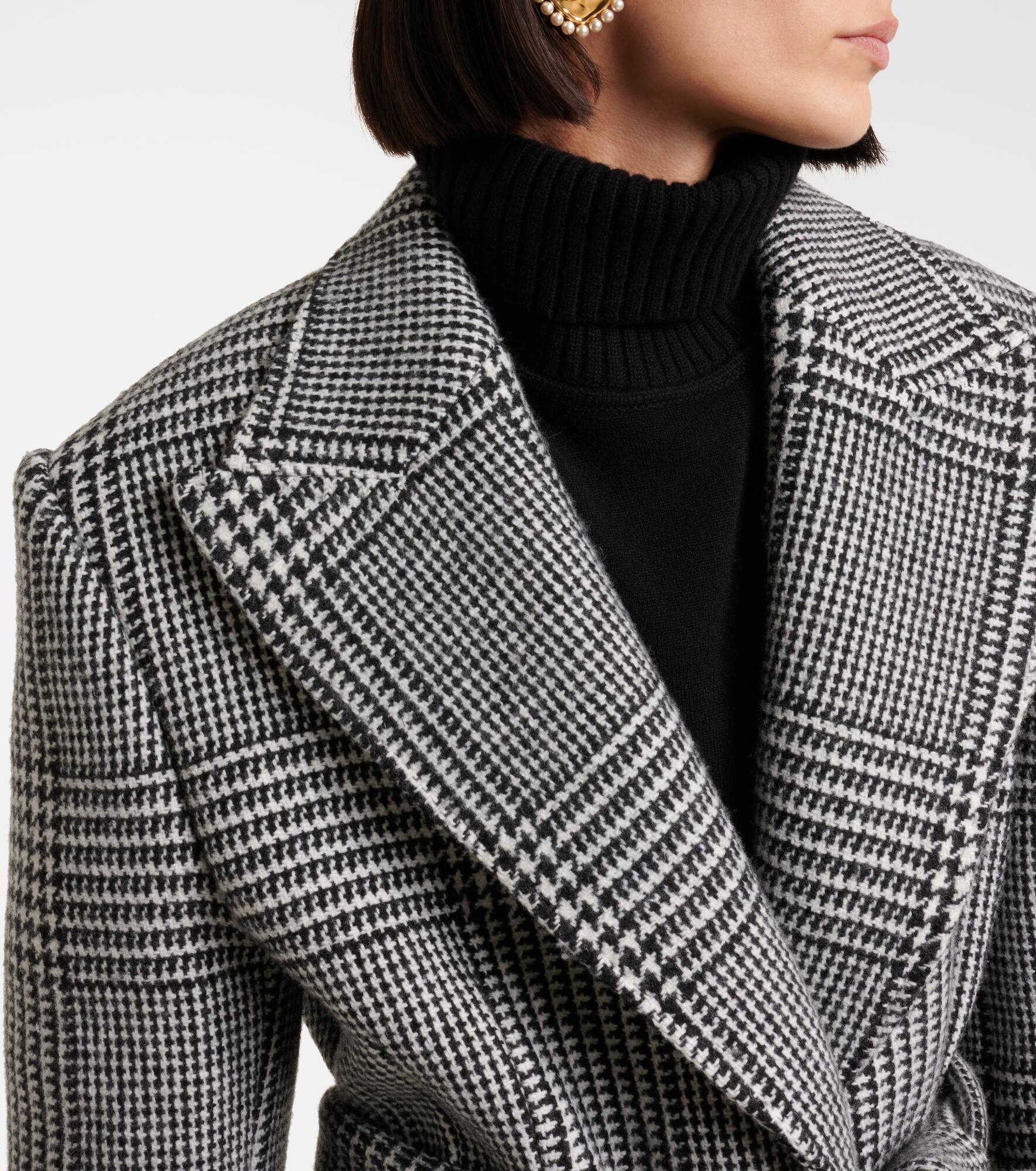 Houndstooth wool-blend coat - 4