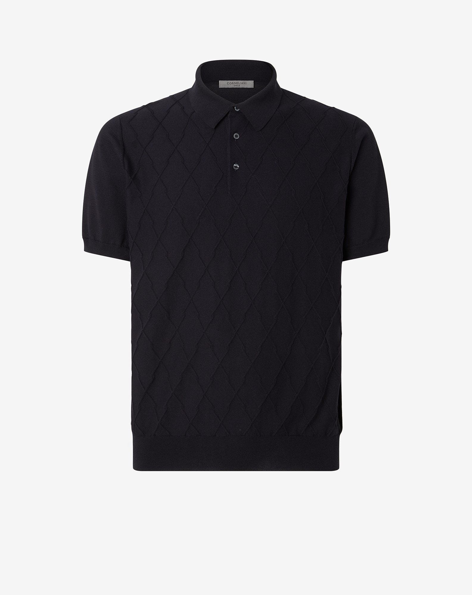 Navy blue button-up organic cotton polo shirt - 1