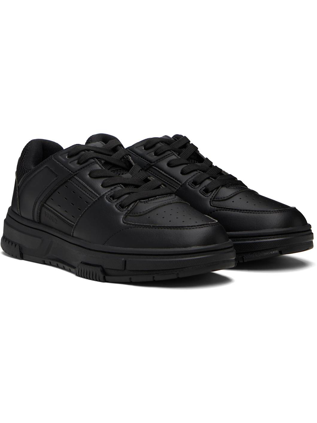Black Faux-Leather Mesh Trims Sneakers - 4