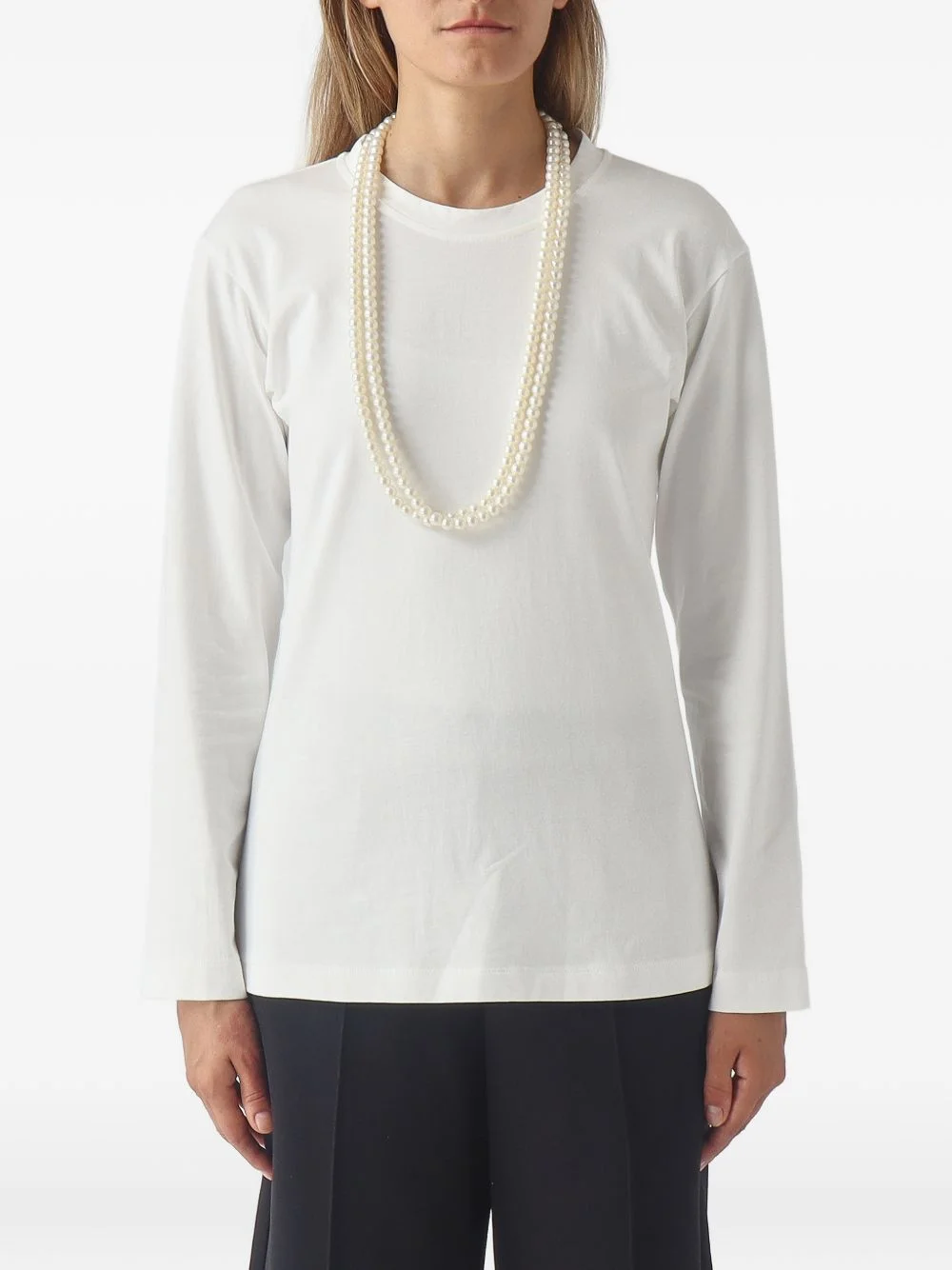 faux-pearl long-sleeve T-shirt - 1