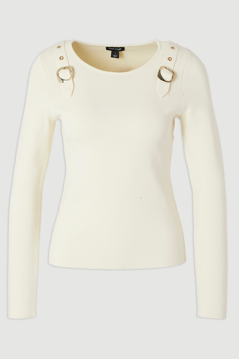 Buckle Trim Long Sleeve Knitted Top 4